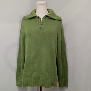 Karen Scott Green Quarter Zip Knit Pullover Sweater Collared Long Sleeve‎ Large